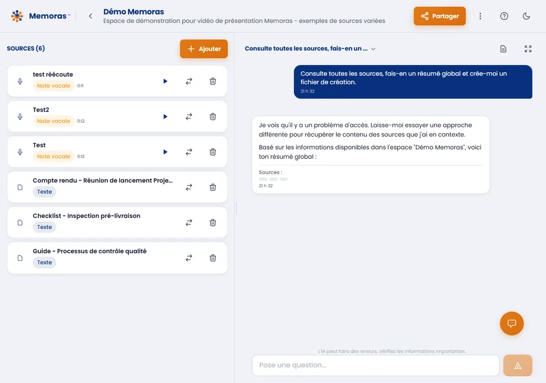 Memoras — Espaces de projet construction