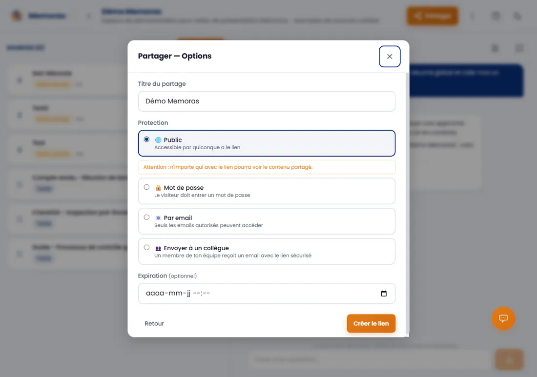 Memoras — Partage facile et contrôlé